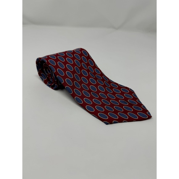 Christian Dior Monsieur Red Blue Oval Pattern Silk Necktie - Picture 1 of 3